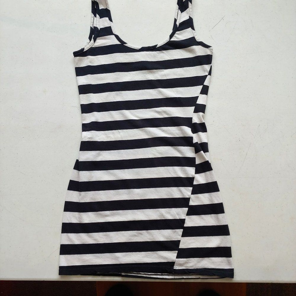 l8ter long asymmetrical striped skater tank top